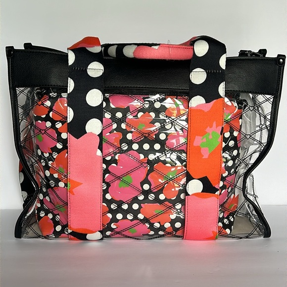 🆕 BETSEY JOHNSON Large Clear Tote Bag & Crossbody Set Black Floral Polka Dot - Picture 5 of 16
